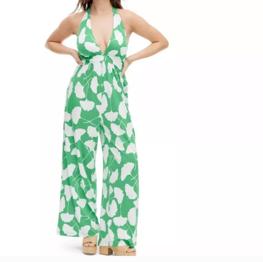 Diane Von Furstenberg x Target green & white jumpsuit Size M